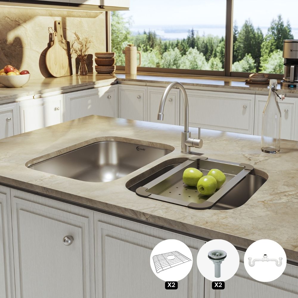 Lavaplatos Doble Tanque 84x56cm + Canastillas y Sifón