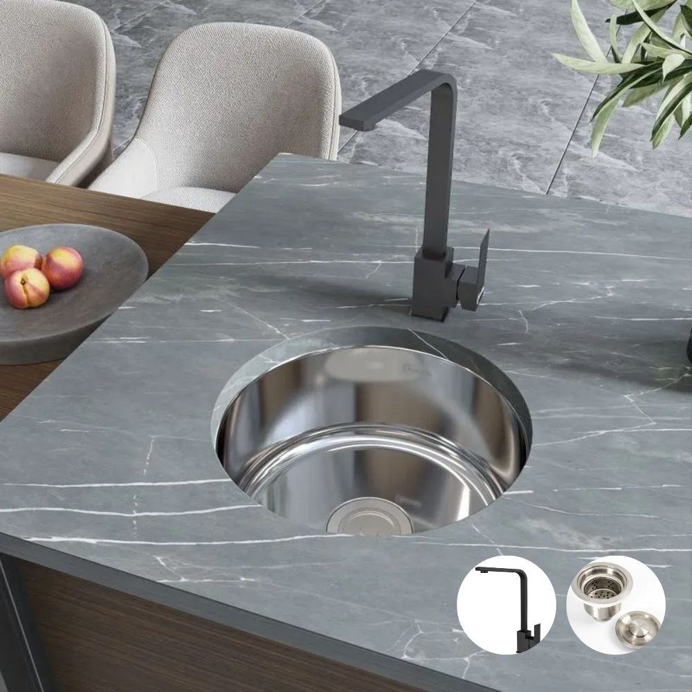 Combo Lavaplatos Redondo 42cm + Grifería y Canastilla